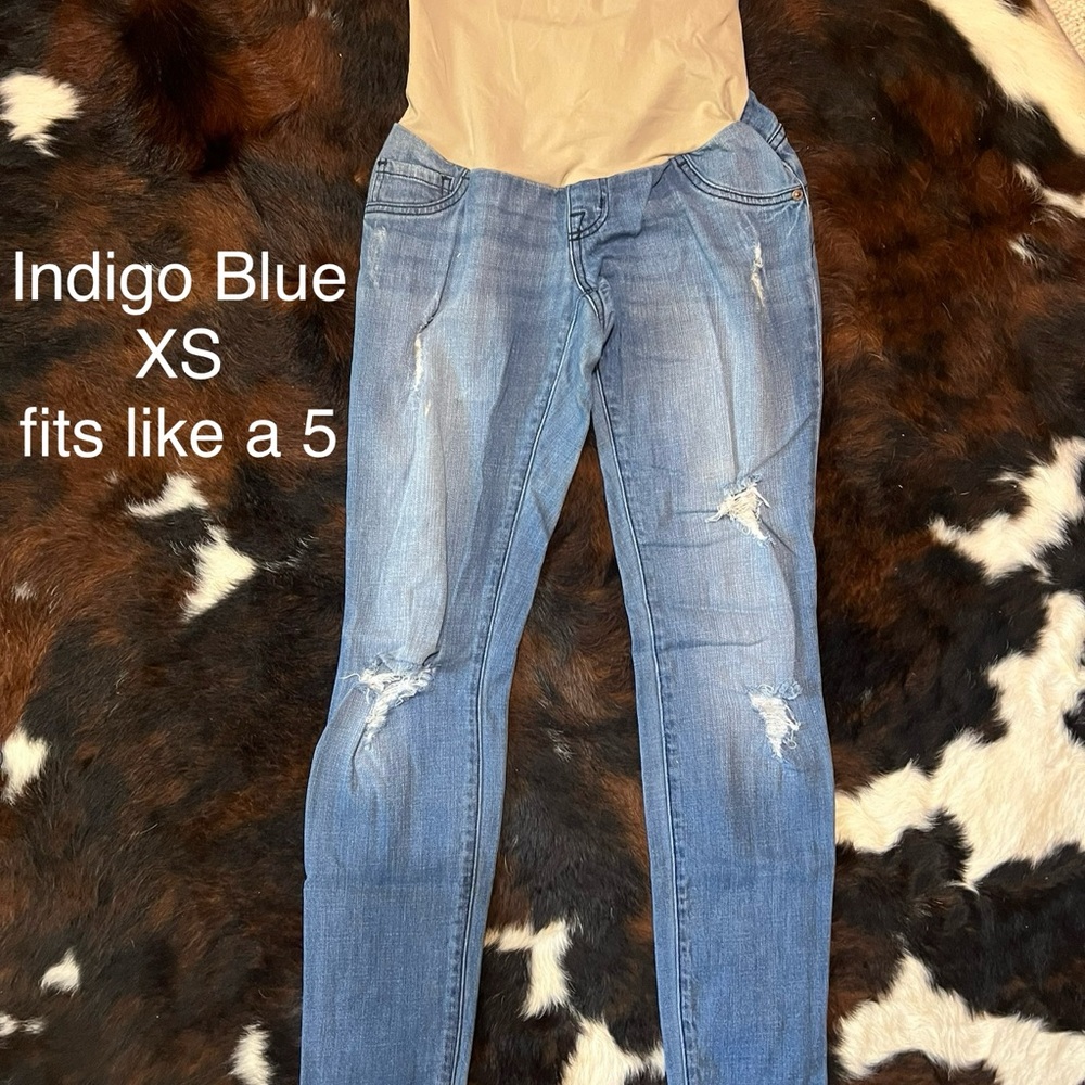 Indigo Blue Distressed Maternity Jeans